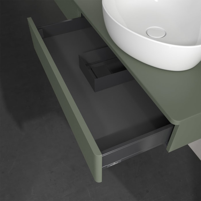 Villeroy & Boch Antao Waschbeckenunterschrank, 160 x 19 cm, 2 Auszüge, Front mit Struktur, ohne Hahnloch, für Waschtisch links und rechts