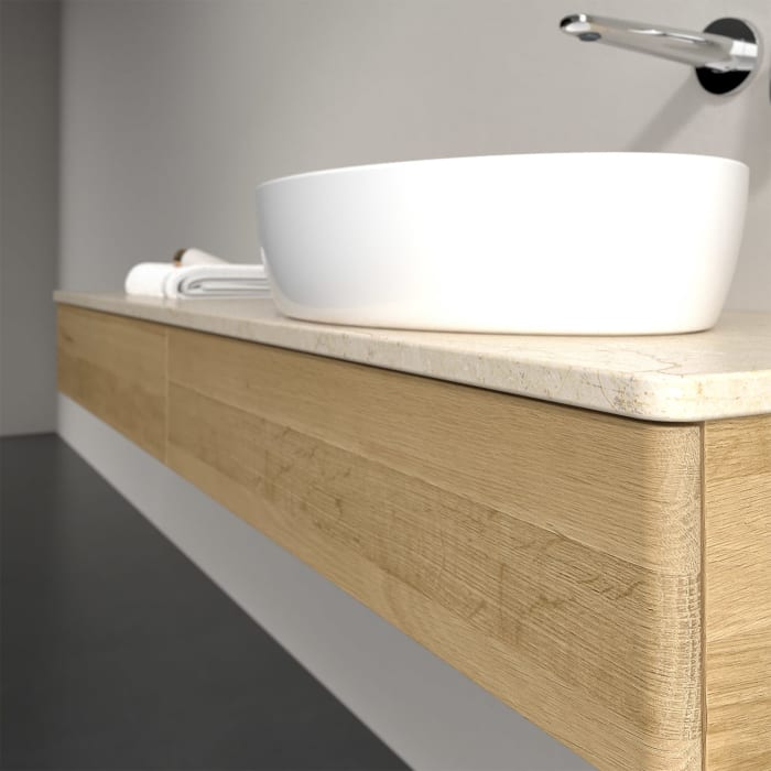 Villeroy & Boch Antao Waschbeckenunterschrank, 160 x 19 cm, 2 Auszüge, Front ohne Struktur, ohne Hahnloch, für Waschtisch rechts