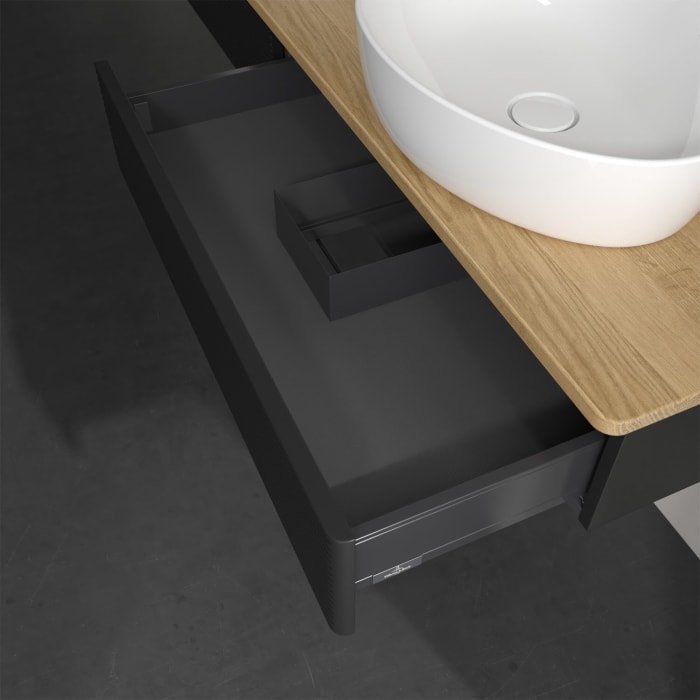 Villeroy & Boch Antao Waschbeckenunterschrank, 160 x 19 cm, 2 Auszüge, Front mit Struktur, ohne Hahnloch, für Waschtisch links und rechts