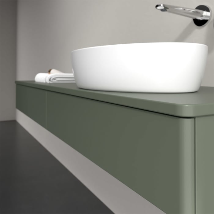 Villeroy & Boch Antao Waschbeckenunterschrank, 160 x 19 cm, 2 Auszüge, Front ohne Struktur, mit Hahnloch, für Waschtisch rechts