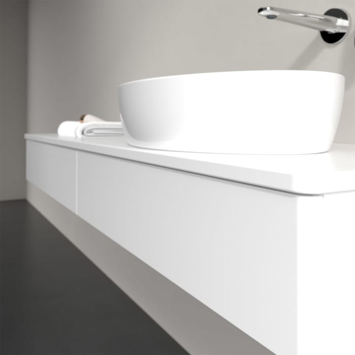 Villeroy & Boch Antao Waschbeckenunterschrank, 160 x 19 cm, 2 Auszüge, Front ohne Struktur, mit Hahnloch, für Waschtisch rechts