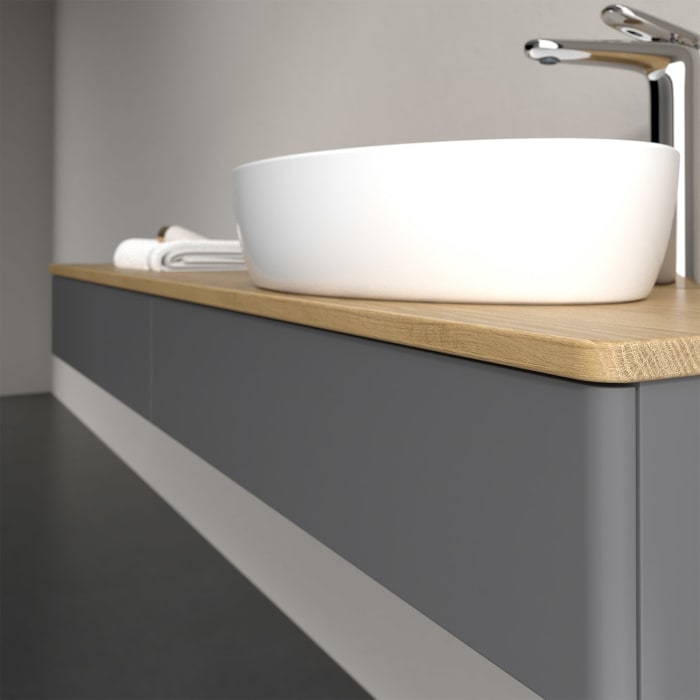 Villeroy & Boch Antao Waschbeckenunterschrank, 160 x 19 cm, 2 Auszüge, Front ohne Struktur, mit Hahnloch, für Waschtisch rechts