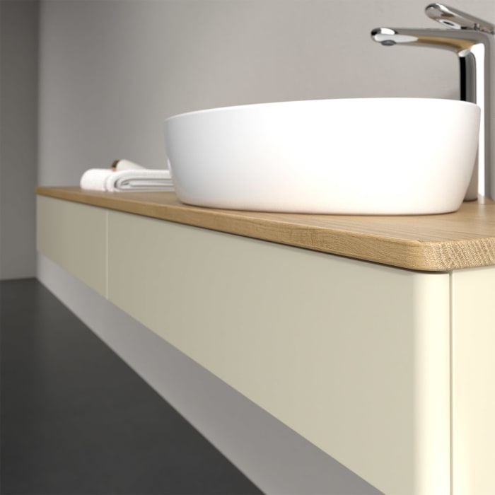 Villeroy & Boch Antao Waschbeckenunterschrank, 160 x 19 cm, 2 Auszüge, Front ohne Struktur, mit Hahnloch, für Waschtisch rechts