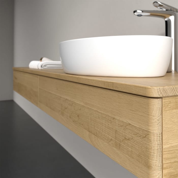 Villeroy & Boch Antao Waschbeckenunterschrank, 160 x 19 cm, 2 Auszüge, Front ohne Struktur, mit Hahnloch, für Waschtisch rechts