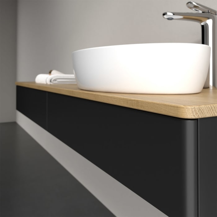 Villeroy & Boch Antao Waschbeckenunterschrank, 160 x 19 cm, 2 Auszüge, Front ohne Struktur, mit Hahnloch, für Waschtisch rechts