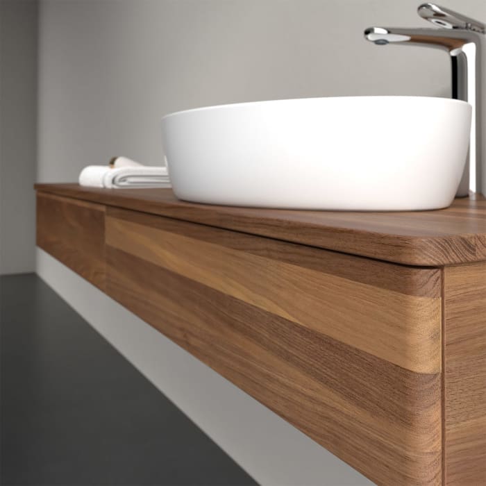 Villeroy & Boch Antao Waschbeckenunterschrank, 160 x 19 cm, 2 Auszüge, Front ohne Struktur, mit Hahnloch, für Waschtisch rechts