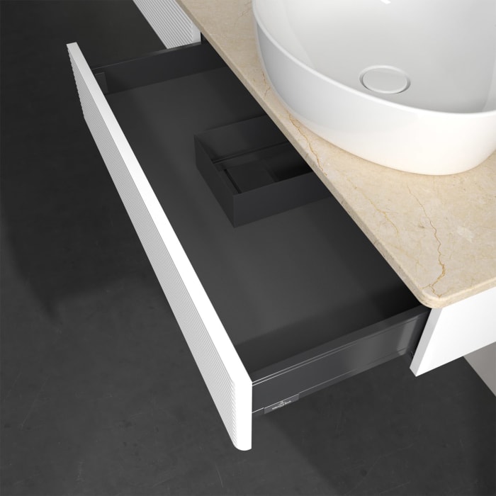 Villeroy & Boch Antao Waschbeckenunterschrank, 160 x 19 cm, 2 Auszüge, Front mit Struktur, ohne Hahnloch, für Waschtisch links und rechts