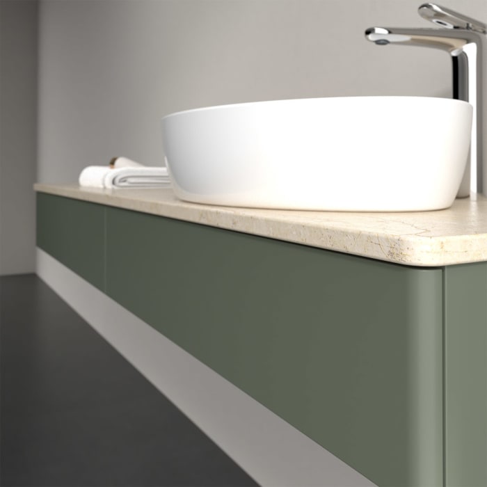 Villeroy & Boch Antao Waschbeckenunterschrank, 160 x 19 cm, 2 Auszüge, Front ohne Struktur, mit Hahnloch, für Waschtisch rechts