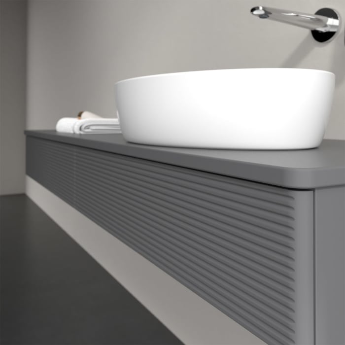 Villeroy & Boch Antao Waschbeckenunterschrank, 160 x 19 cm, 2 Auszüge, Front mit Struktur, ohne Hahnloch, für Waschtisch rechts