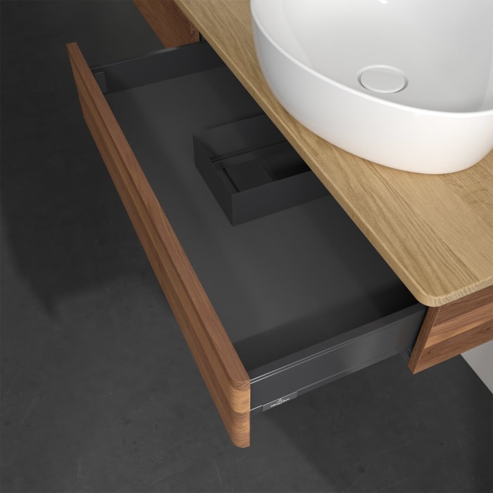 Villeroy & Boch Antao Waschbeckenunterschrank, 160 x 19 cm, 2 Auszüge, Front mit Struktur, mit Hahnloch, für Waschtisch links und rechts