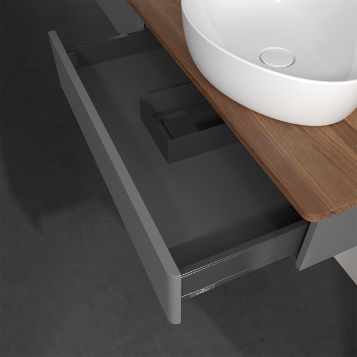 Villeroy & Boch Antao Waschbeckenunterschrank, 160 x 19 cm, 2 Auszüge, Front mit Struktur, mit Hahnloch, für Waschtisch links und rechts