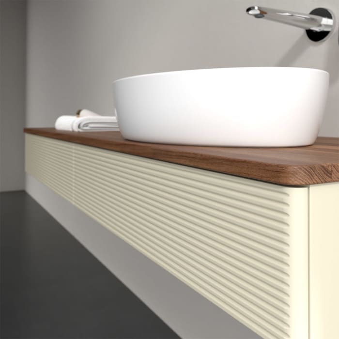 Villeroy & Boch Antao Waschbeckenunterschrank, 160 x 19 cm, 2 Auszüge, Front mit Struktur, ohne Hahnloch, für Waschtisch rechts