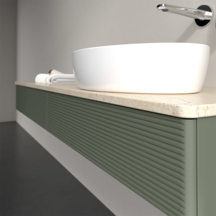 Villeroy & Boch Antao Waschbeckenunterschrank, 160 x 19 cm, 2 Auszüge, Front mit Struktur, ohne Hahnloch, für Waschtisch rechts