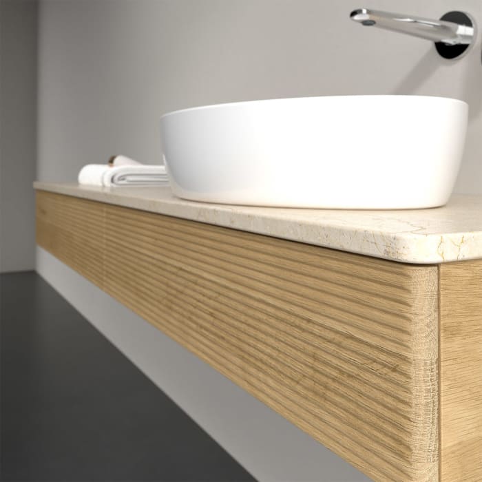 Villeroy & Boch Antao Waschbeckenunterschrank, 160 x 19 cm, 2 Auszüge, Front mit Struktur, ohne Hahnloch, für Waschtisch rechts