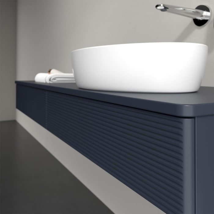 Villeroy & Boch Antao Waschbeckenunterschrank, 160 x 19 cm, 2 Auszüge, Front mit Struktur, mit Hahnloch, für Waschtisch rechts