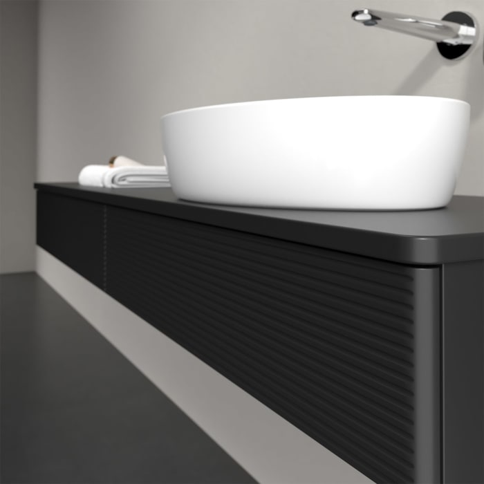 Villeroy & Boch Antao Waschbeckenunterschrank, 160 x 19 cm, 2 Auszüge, Front mit Struktur, mit Hahnloch, für Waschtisch rechts