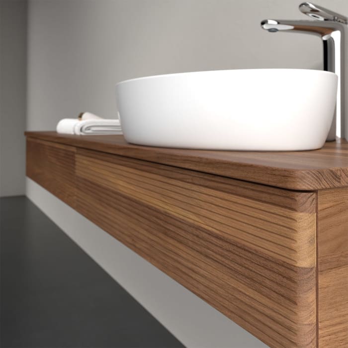 Villeroy & Boch Antao Waschbeckenunterschrank, 160 x 19 cm, 2 Auszüge, Front mit Struktur, mit Hahnloch, für Waschtisch rechts