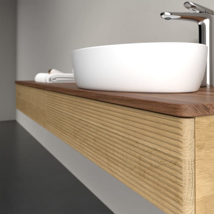 Villeroy & Boch Antao Waschbeckenunterschrank, 160 x 19 cm, 2 Auszüge, Front mit Struktur, mit Hahnloch, für Waschtisch rechts