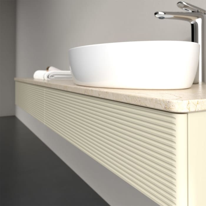 Villeroy & Boch Antao Waschbeckenunterschrank, 160 x 19 cm, 2 Auszüge, Front mit Struktur, mit Hahnloch, für Waschtisch rechts