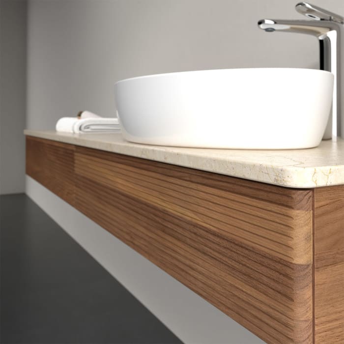 Villeroy & Boch Antao Waschbeckenunterschrank, 160 x 19 cm, 2 Auszüge, Front mit Struktur, mit Hahnloch, für Waschtisch rechts