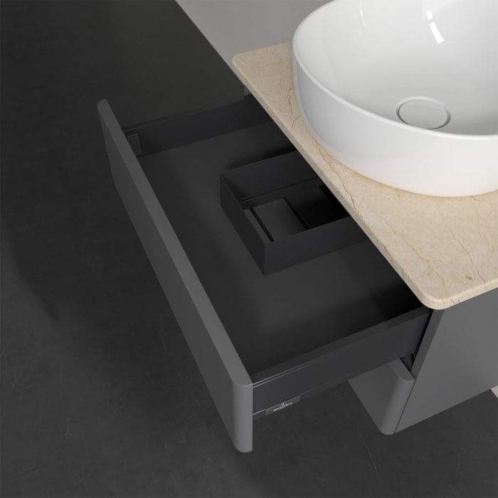 Villeroy & Boch Antao Waschbeckenunterschrank, 60 x 19 cm, 2 Auszüge, Fronten ohne Struktur, ohne Hahnloch