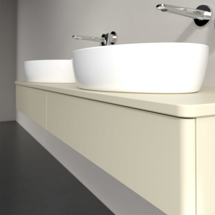 Villeroy & Boch Antao Waschbeckenunterschrank, 160 x 19 cm, 2 Auszüge, Front ohne Struktur, ohne Hahnloch, für Waschtisch links und rechts