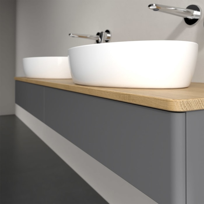 Villeroy & Boch Antao Waschbeckenunterschrank, 160 x 19 cm, 2 Auszüge, Front ohne Struktur, ohne Hahnloch, für Waschtisch links und rechts