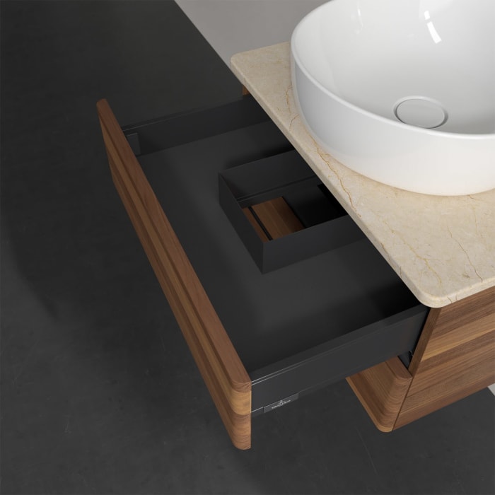 Villeroy & Boch Antao Waschbeckenunterschrank, 60 x 19 cm, 2 Auszüge, Fronten ohne Struktur, ohne Hahnloch