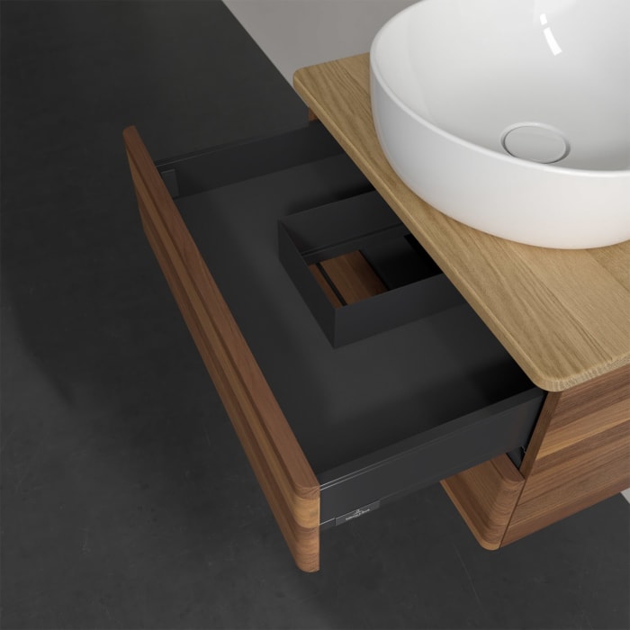 Villeroy & Boch Antao Waschbeckenunterschrank, 60 x 19 cm, 2 Auszüge, Fronten ohne Struktur, mit Hahnloch