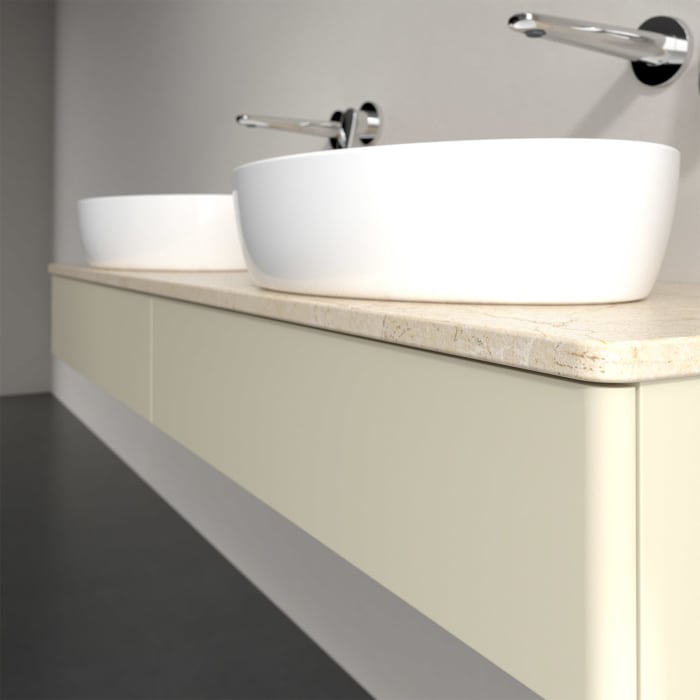 Villeroy & Boch Antao Waschbeckenunterschrank, 160 x 19 cm, 2 Auszüge, Front ohne Struktur, ohne Hahnloch, für Waschtisch links und rechts