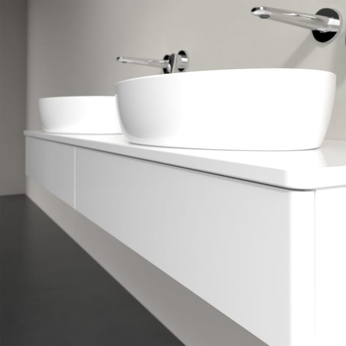 Villeroy & Boch Antao Waschbeckenunterschrank, 160 x 19 cm, 2 Auszüge, Front ohne Struktur, mit Hahnloch, für Waschtisch links und rechts