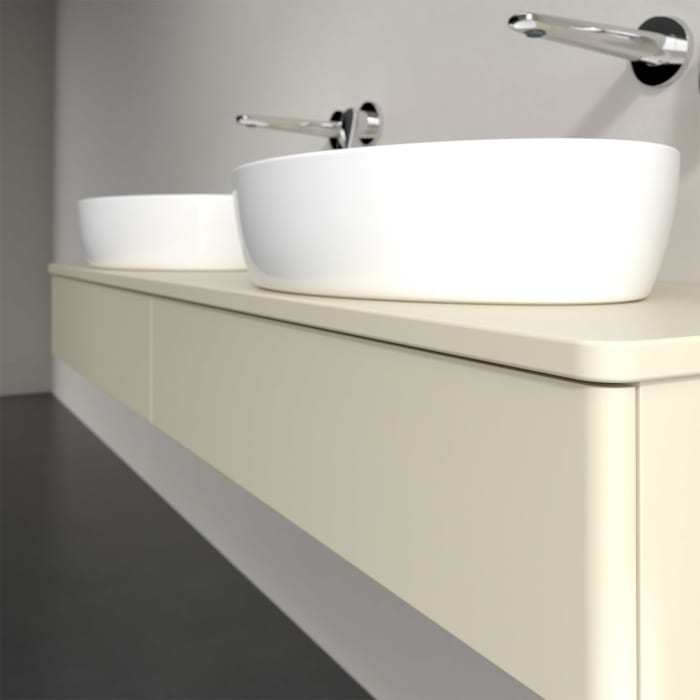 Villeroy & Boch Antao Waschbeckenunterschrank, 160 x 19 cm, 2 Auszüge, Front ohne Struktur, mit Hahnloch, für Waschtisch links und rechts