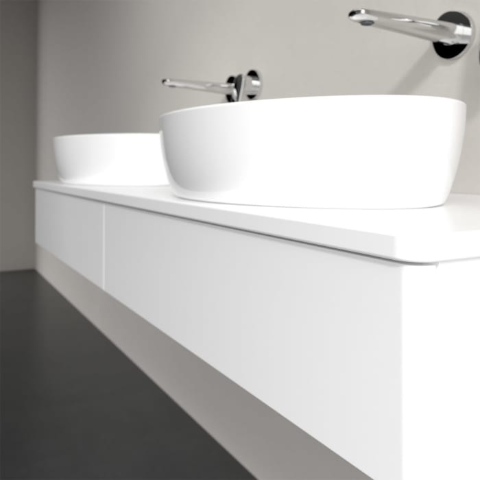 Villeroy & Boch Antao Waschbeckenunterschrank, 160 x 19 cm, 2 Auszüge, Front ohne Struktur, mit Hahnloch, für Waschtisch links und rechts
