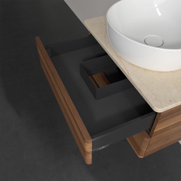 Villeroy & Boch Antao Waschbeckenunterschrank, 60 x 19 cm, 2 Auszüge, Fronten ohne Struktur, mit Hahnloch