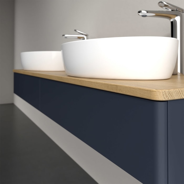 Villeroy & Boch Antao Waschbeckenunterschrank, 160 x 19 cm, 2 Auszüge, Front ohne Struktur, mit Hahnloch, für Waschtisch links und rechts