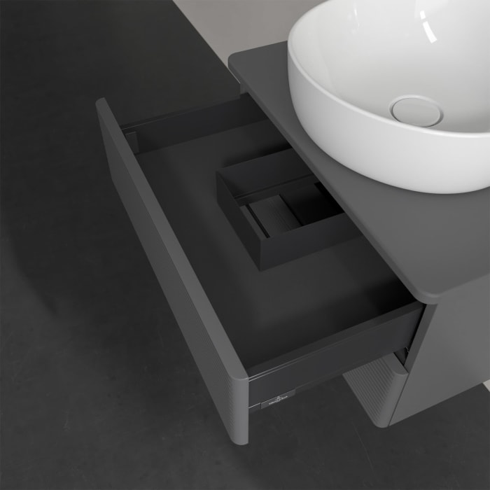 Villeroy & Boch Antao Waschbeckenunterschrank, 60 x 19 cm, 2 Auszüge, Fronten mit Struktur, ohne Hahnloch