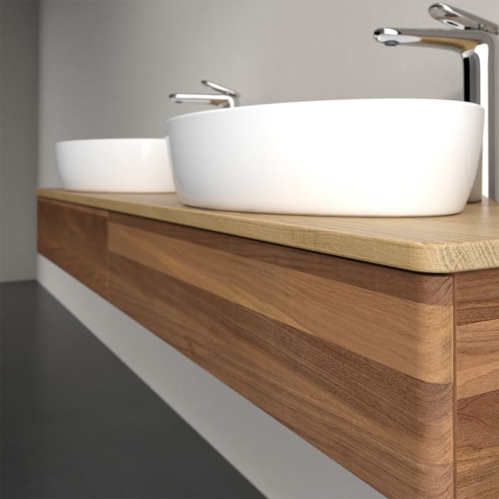 Villeroy & Boch Antao Waschbeckenunterschrank, 160 x 19 cm, 2 Auszüge, Front ohne Struktur, mit Hahnloch, für Waschtisch links und rechts