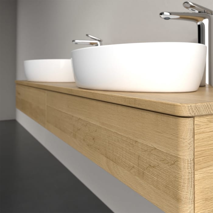 Villeroy & Boch Antao Waschbeckenunterschrank, 160 x 19 cm, 2 Auszüge, Front ohne Struktur, mit Hahnloch, für Waschtisch links und rechts