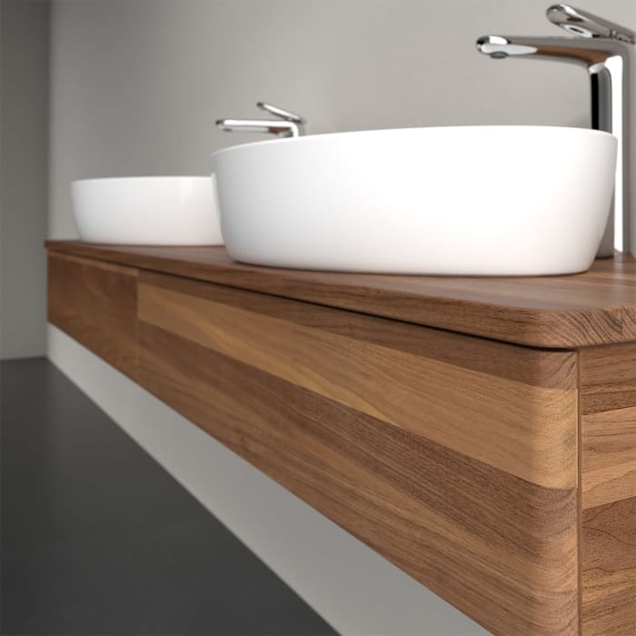 Villeroy & Boch Antao Waschbeckenunterschrank, 160 x 19 cm, 2 Auszüge, Front ohne Struktur, mit Hahnloch, für Waschtisch links und rechts