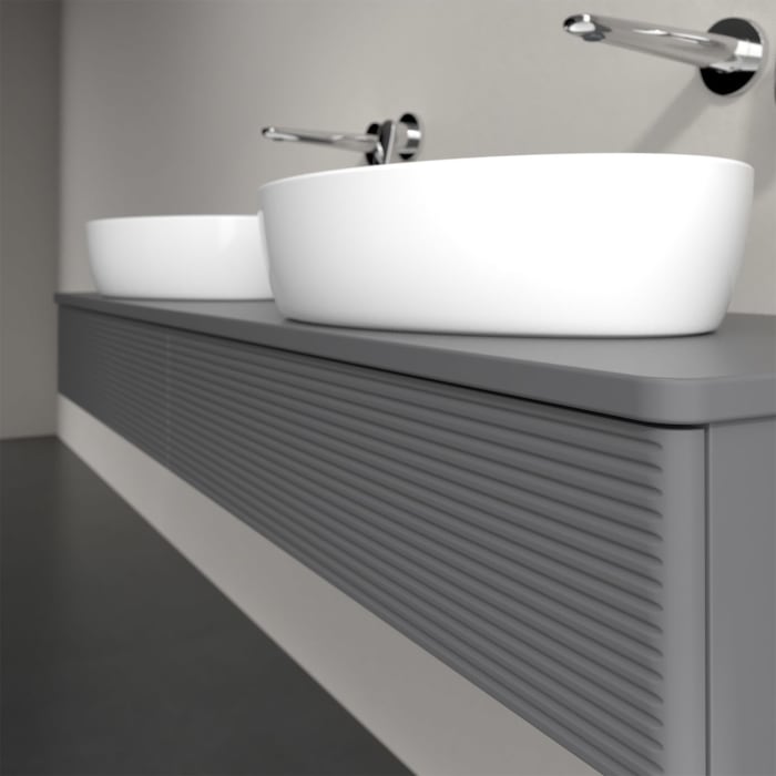 Villeroy & Boch Antao Waschbeckenunterschrank, 160 x 19 cm, 2 Auszüge, Front mit Struktur, ohne Hahnloch, für Waschtisch links und rechts