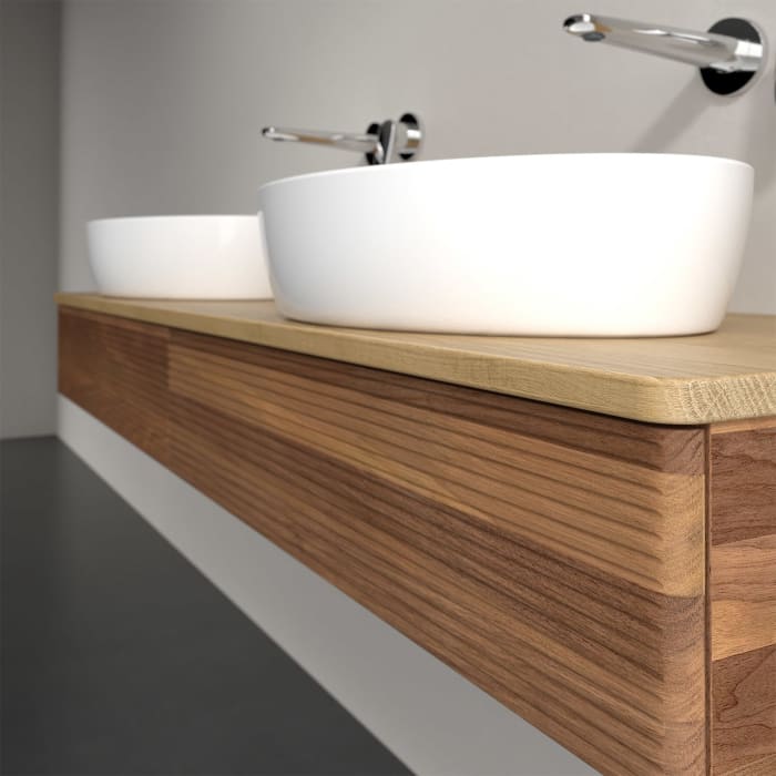 Villeroy & Boch Antao Waschbeckenunterschrank, 160 x 19 cm, 2 Auszüge, Front mit Struktur, ohne Hahnloch, für Waschtisch links und rechts