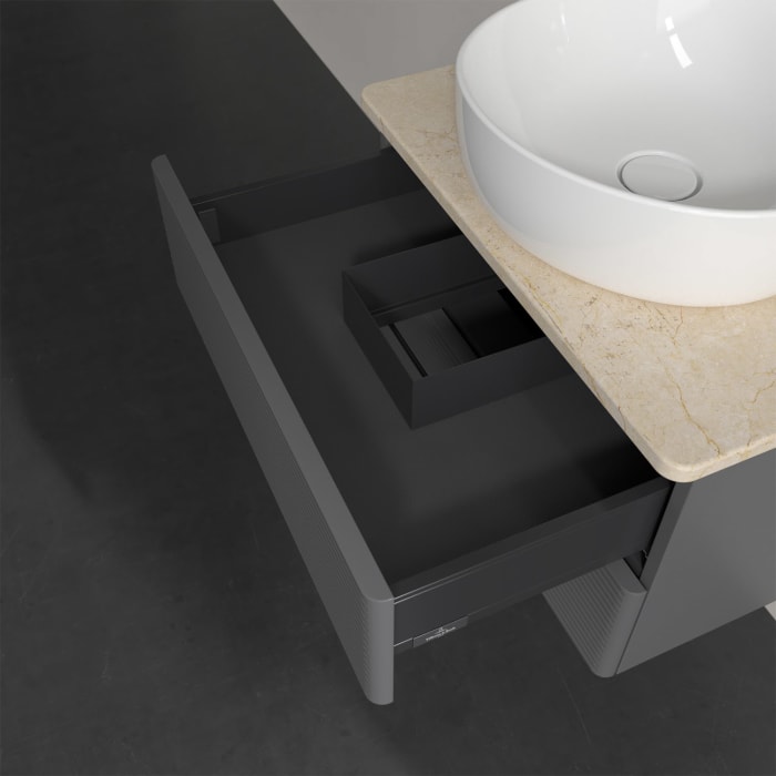 Villeroy & Boch Antao Waschbeckenunterschrank, 60 x 19 cm, 2 Auszüge, Fronten mit Struktur, ohne Hahnloch