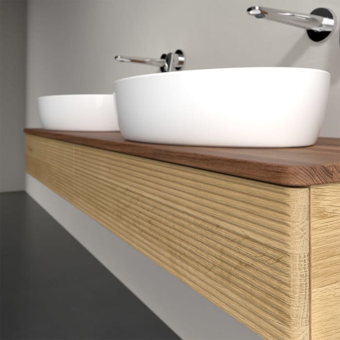 Villeroy & Boch Antao Waschbeckenunterschrank, 160 x 19 cm, 2 Auszüge, Front mit Struktur, ohne Hahnloch, für Waschtisch links und rechts