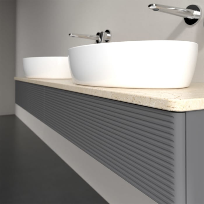 Villeroy & Boch Antao Waschbeckenunterschrank, 160 x 19 cm, 2 Auszüge, Front mit Struktur, ohne Hahnloch, für Waschtisch links und rechts