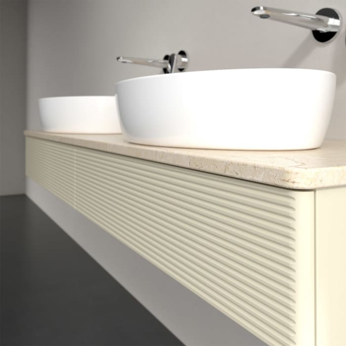 Villeroy & Boch Antao Waschbeckenunterschrank, 160 x 19 cm, 2 Auszüge, Front mit Struktur, ohne Hahnloch, für Waschtisch links und rechts