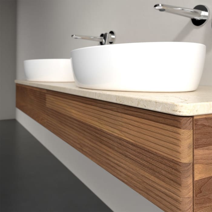 Villeroy & Boch Antao Waschbeckenunterschrank, 160 x 19 cm, 2 Auszüge, Front mit Struktur, ohne Hahnloch, für Waschtisch links und rechts