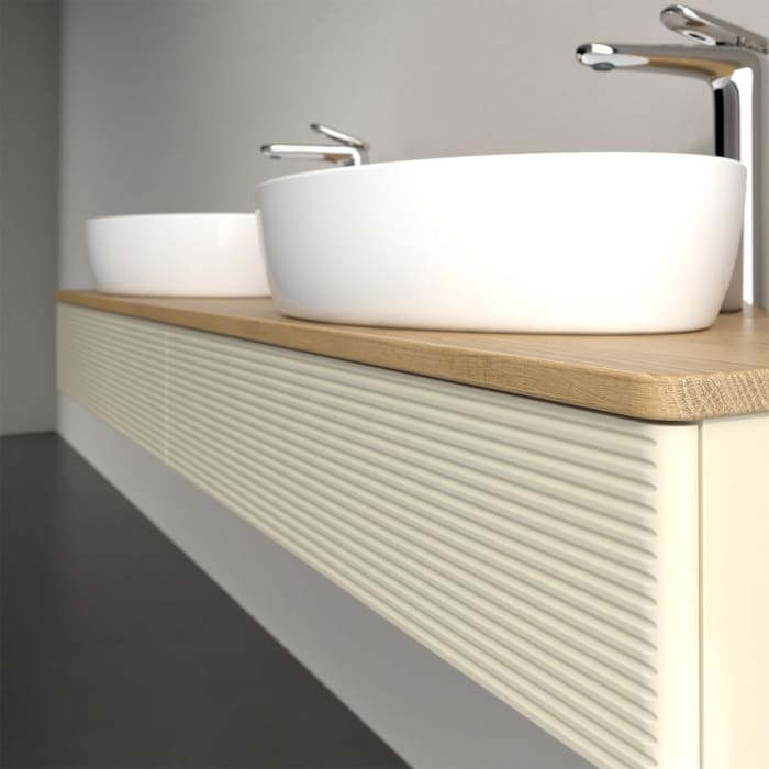 Villeroy & Boch Antao Waschbeckenunterschrank, 160 x 19 cm, 2 Auszüge, Front mit Struktur, mit Hahnloch, für Waschtisch links und rechts