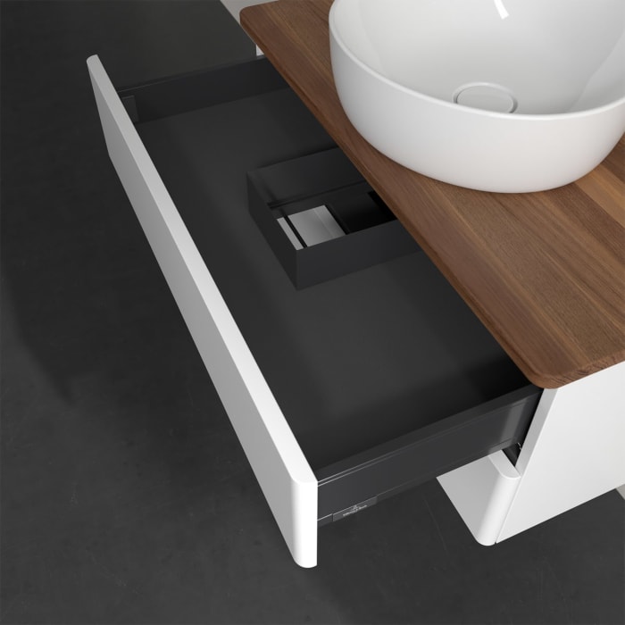 Villeroy & Boch Antao Waschbeckenunterschrank, 80 x 19 cm, 2 Auszüge, Fronten ohne Struktur, mit Hahnloch