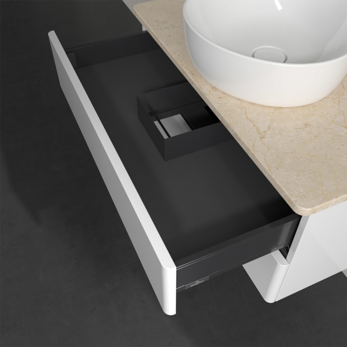 Villeroy & Boch Antao Waschbeckenunterschrank, 80 x 19 cm, 2 Auszüge, Fronten ohne Struktur, mit Hahnloch