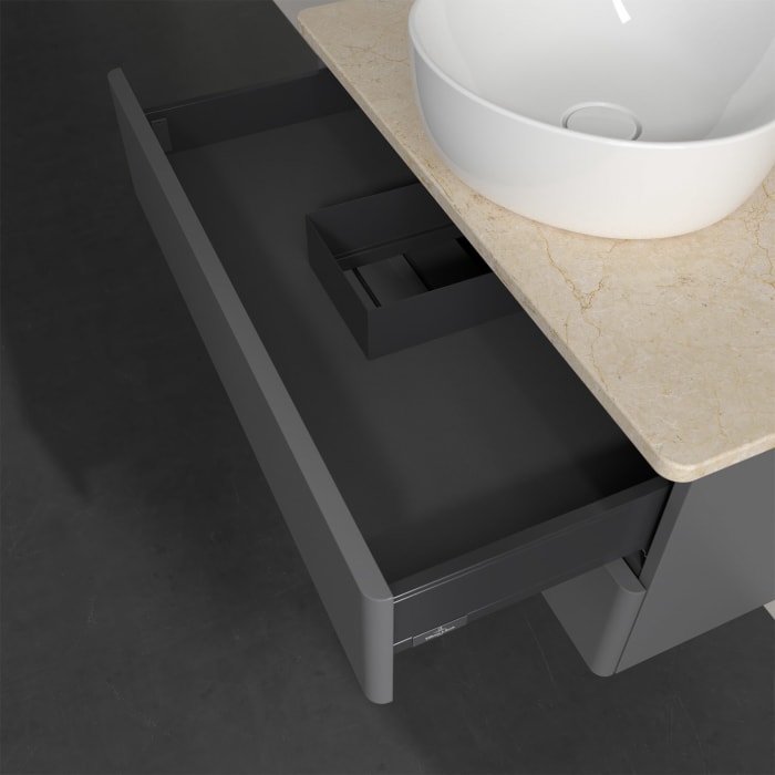 Villeroy & Boch Antao Waschbeckenunterschrank, 80 x 19 cm, 2 Auszüge, Fronten ohne Struktur, mit Hahnloch